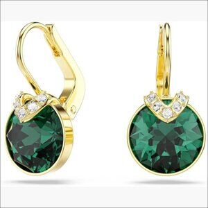 Gold-tone finish drop earrings with round cut crystal, lever back